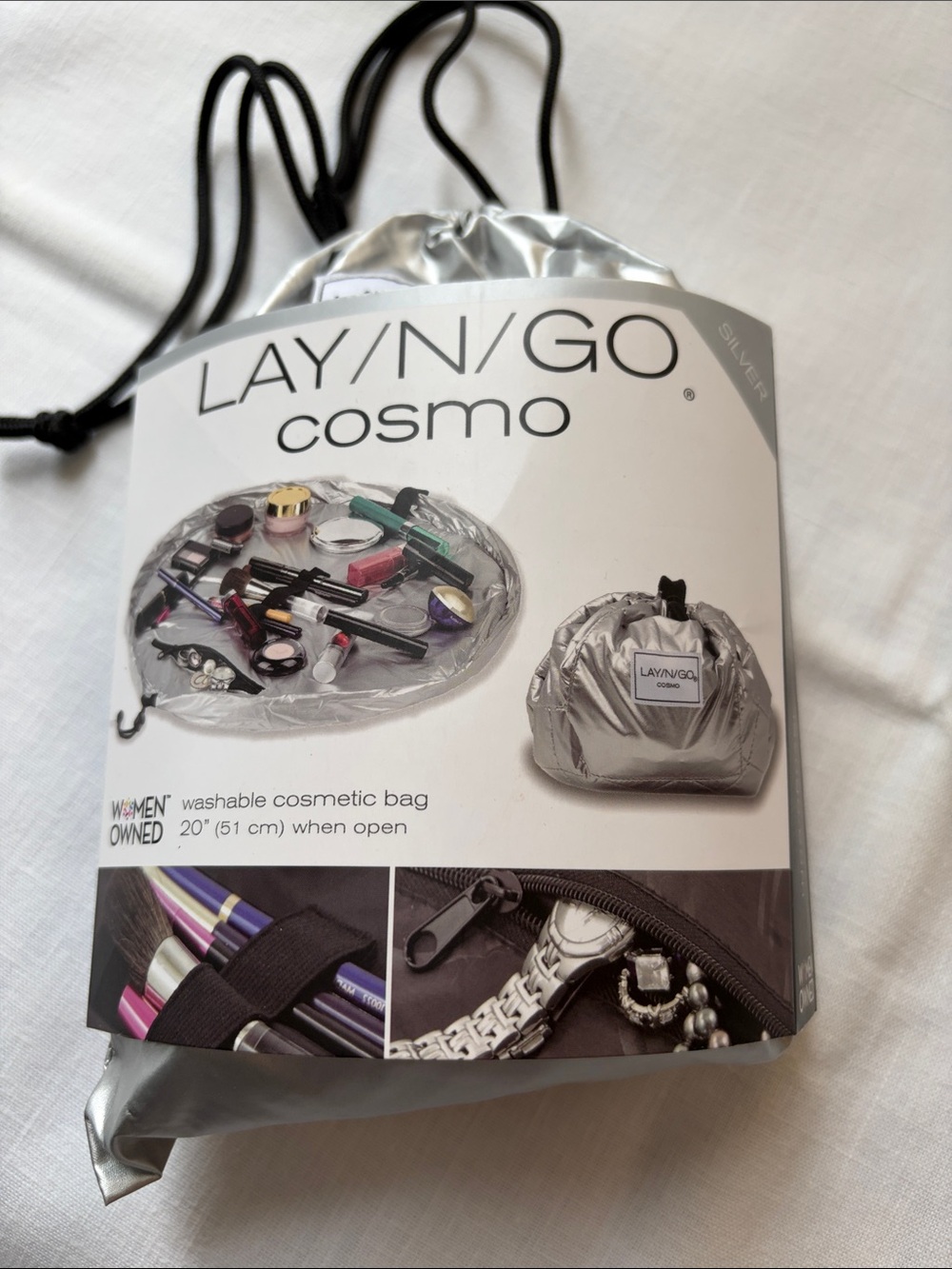 LAY/N/GO Cosmo Silver Drawstring Washable Cosmetic Bag
